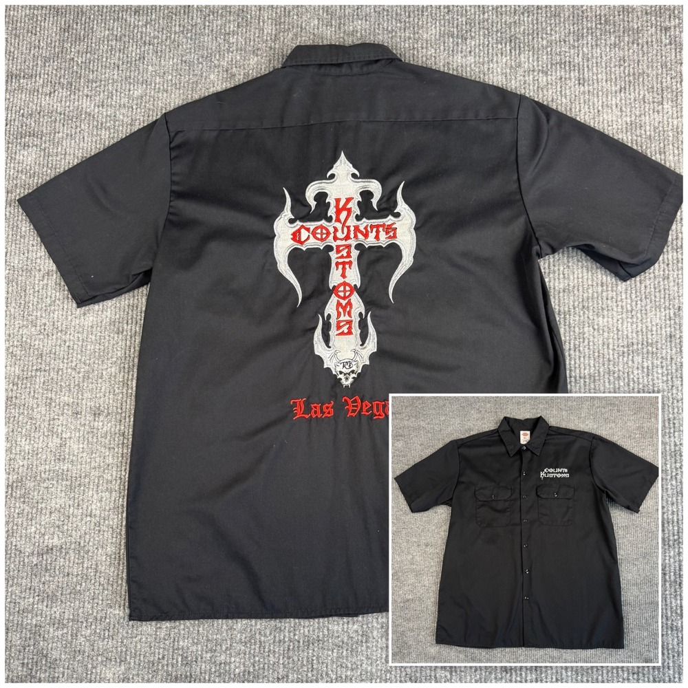 Dickies Shirt Mens XL Counts Kustoms Las Vegas Black Embroidered Cross Workwear